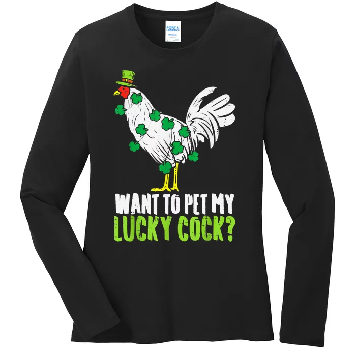 Want To Pet My Lucky Cock Funny St Patrick Day Men Gifts Ladies Long Sleeve Shirt