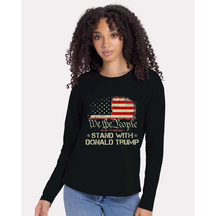 We The People Stand With Donald Trump 2024 American Flag Womens Cotton Relaxed Long Sleeve T-Shirt