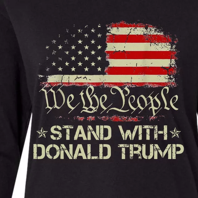 We The People Stand With Donald Trump 2024 American Flag Womens Cotton Relaxed Long Sleeve T-Shirt