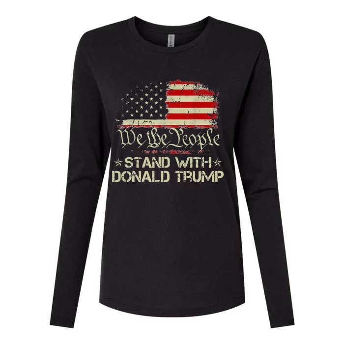 We The People Stand With Donald Trump 2024 American Flag Womens Cotton Relaxed Long Sleeve T-Shirt