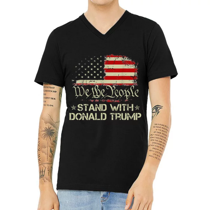 We The People Stand With Donald Trump 2024 American Flag V-Neck T-Shirt