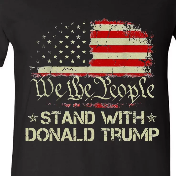 We The People Stand With Donald Trump 2024 American Flag V-Neck T-Shirt