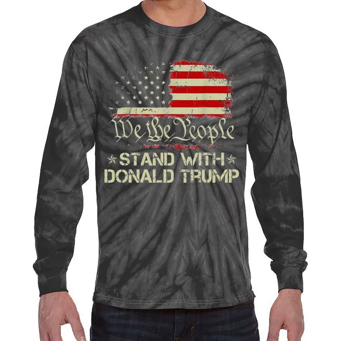 We The People Stand With Donald Trump 2024 American Flag Tie-Dye Long Sleeve Shirt