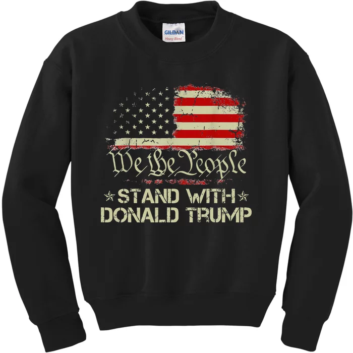 We The People Stand With Donald Trump 2024 American Flag Kids Sweatshirt