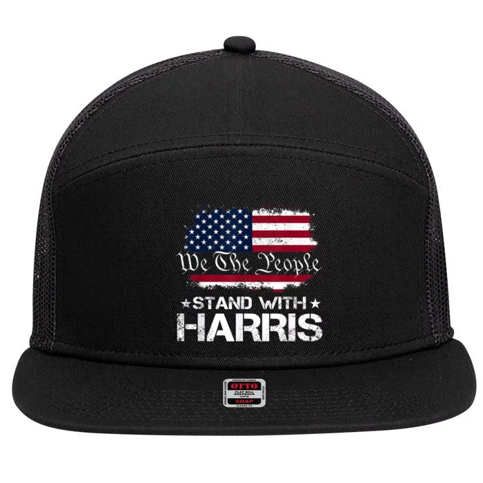 We The People Stand With Kamala Harris 2024 American Flag 7 Panel Mesh Trucker Snapback Hat