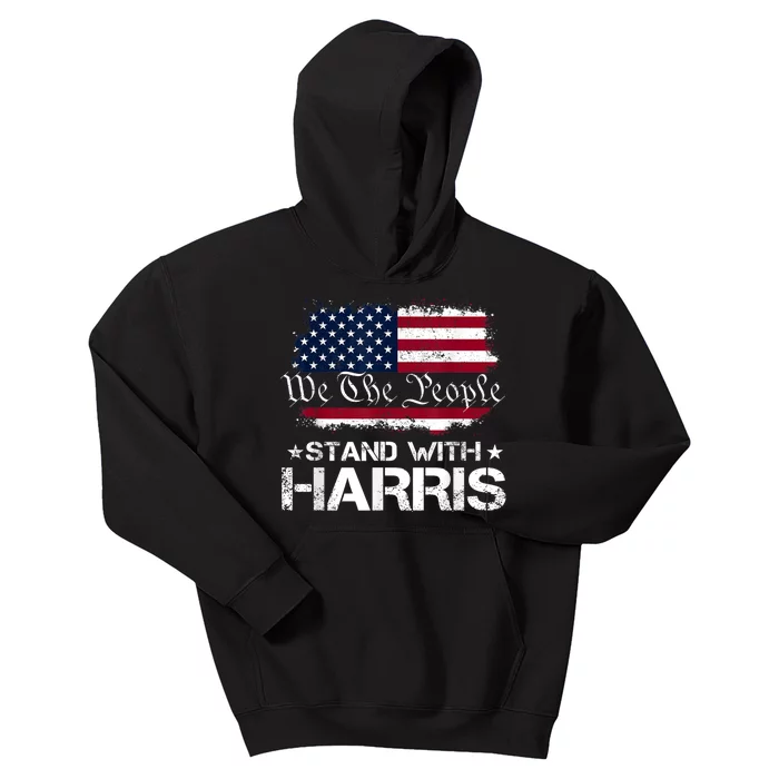 We The People Stand With Kamala Harris 2024 American Flag Kids Hoodie