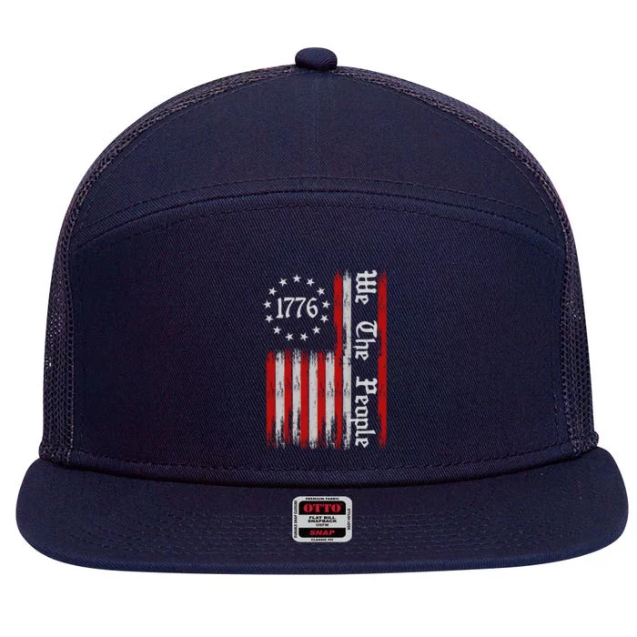 We The People 1776 Distressed USA American Flag 7 Panel Mesh Trucker Snapback Hat