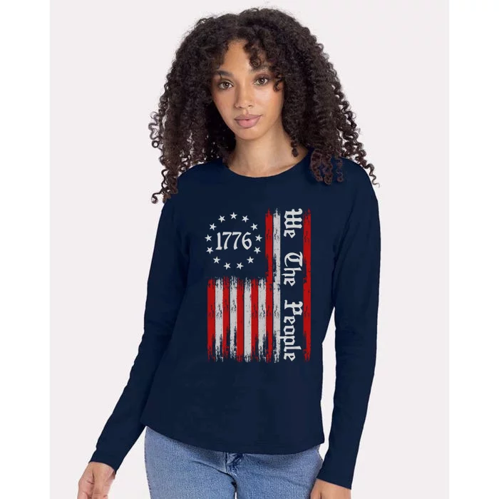 We The People 1776 Distressed USA American Flag Womens Cotton Relaxed Long Sleeve T-Shirt