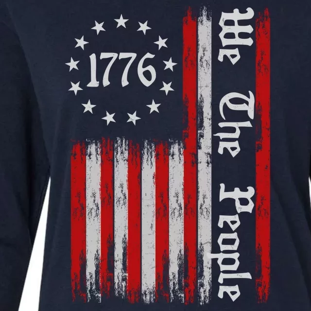 We The People 1776 Distressed USA American Flag Womens Cotton Relaxed Long Sleeve T-Shirt