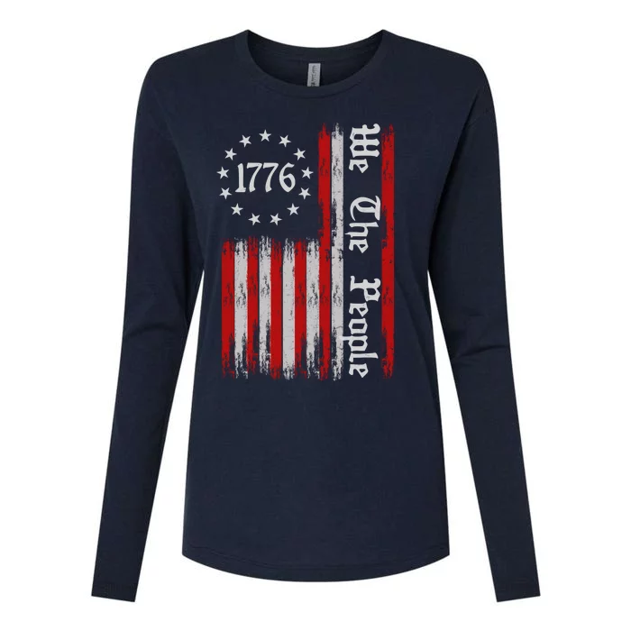 We The People 1776 Distressed USA American Flag Womens Cotton Relaxed Long Sleeve T-Shirt