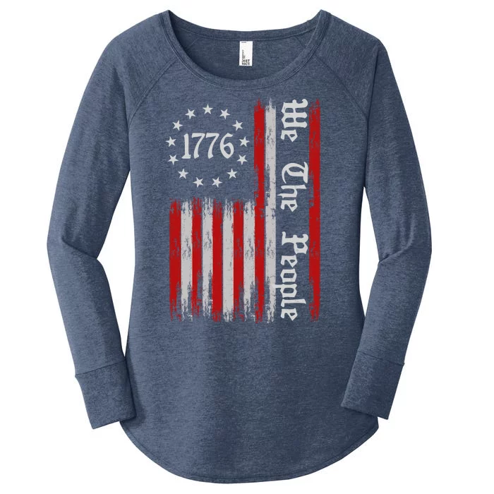 We The People 1776 Distressed USA American Flag Women's Perfect Tri Tunic Long Sleeve Shirt