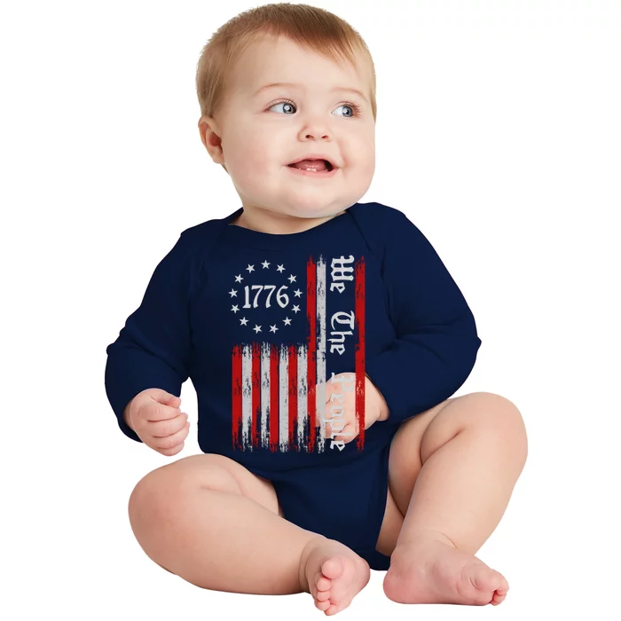 We The People 1776 Distressed USA American Flag Baby Long Sleeve Bodysuit