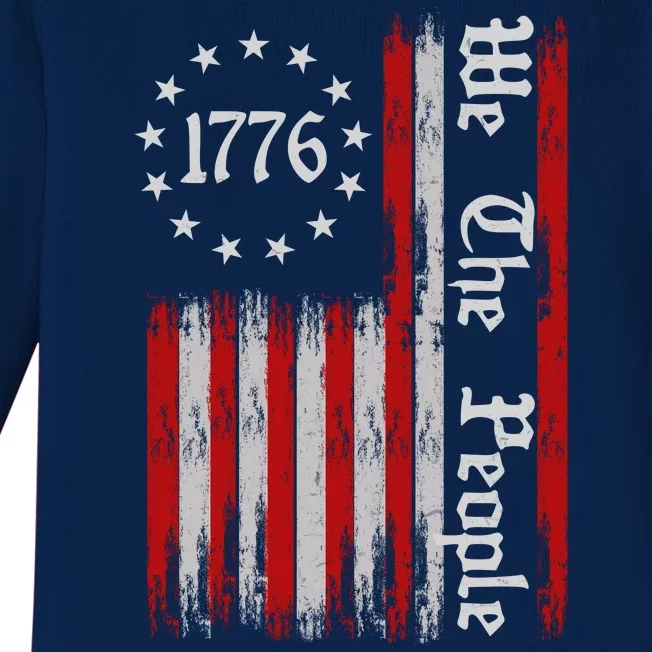 We The People 1776 Distressed USA American Flag Baby Long Sleeve Bodysuit