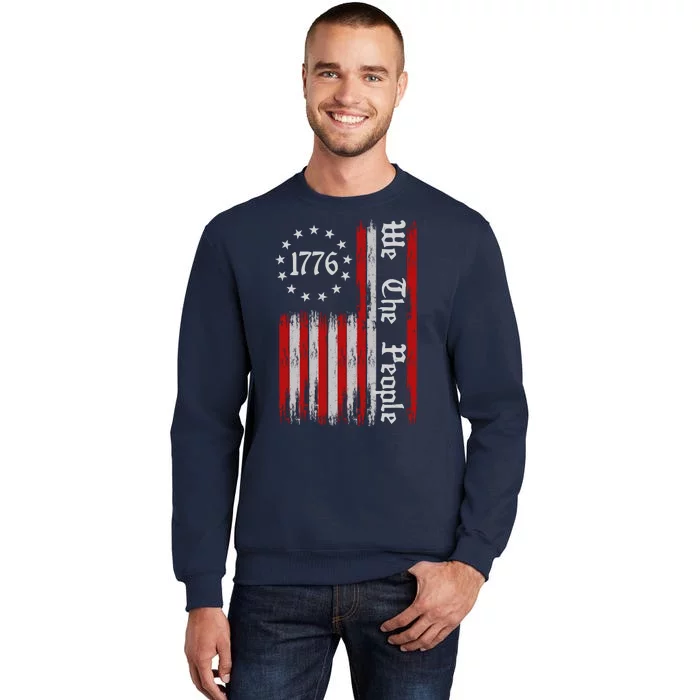 We The People 1776 Distressed USA American Flag Tall Sweatshirt