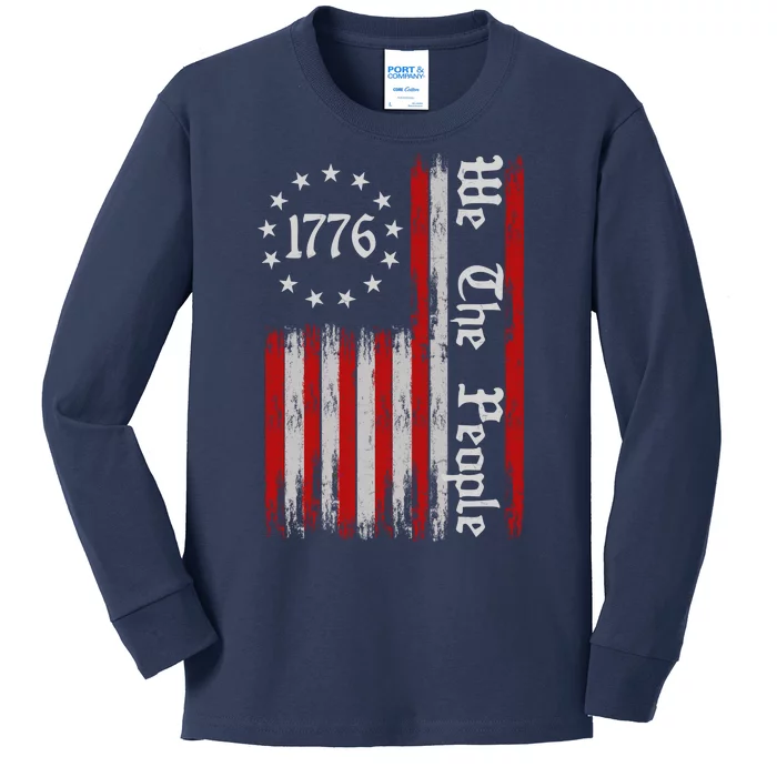 We The People 1776 Distressed USA American Flag Kids Long Sleeve Shirt