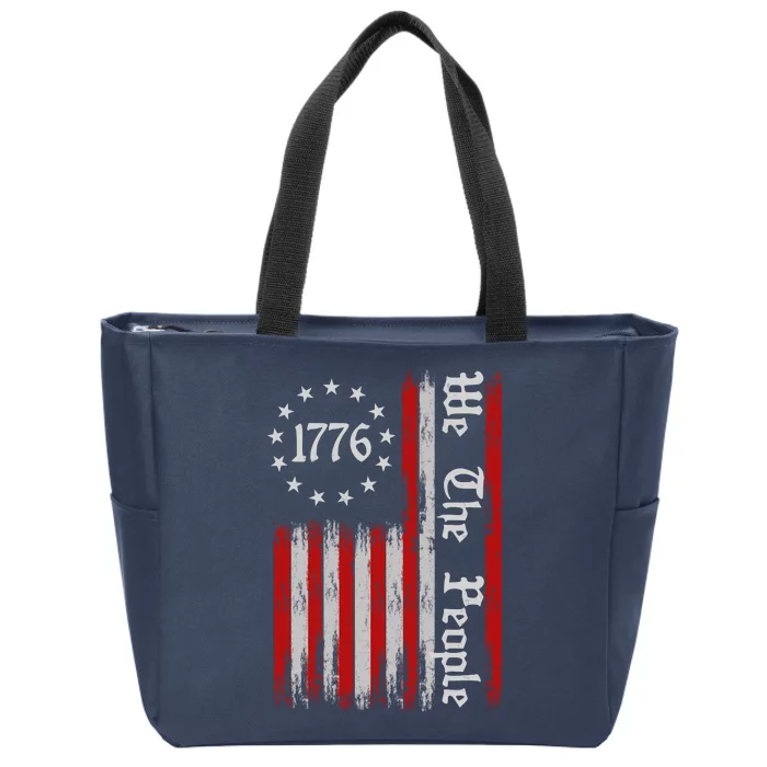 We The People 1776 Distressed USA American Flag Zip Tote Bag