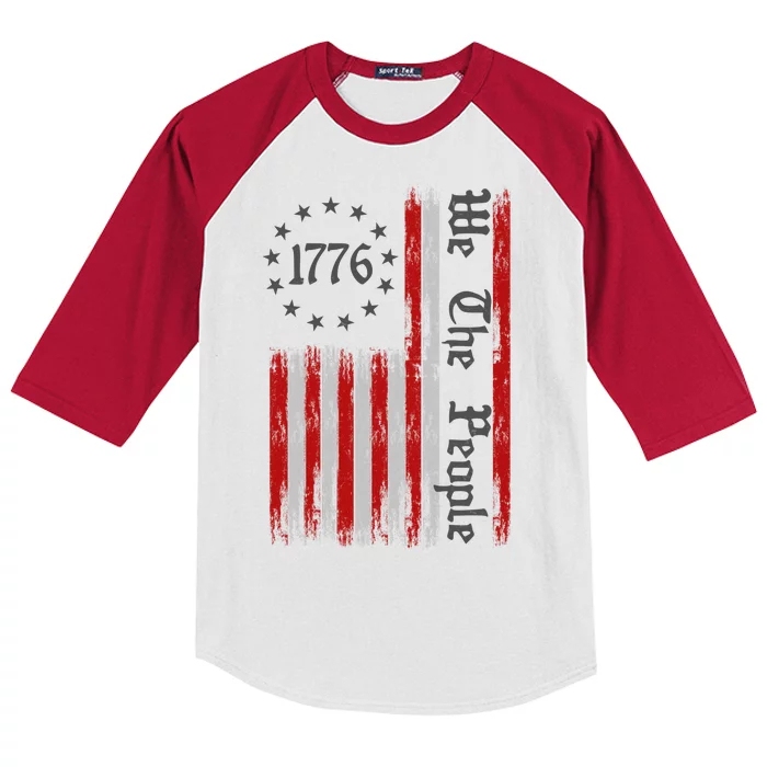 We The People 1776 Distressed USA American Flag Kids Colorblock Raglan Jersey