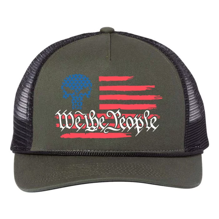 We The People US Flag Skull Retro Rope Trucker Hat Cap