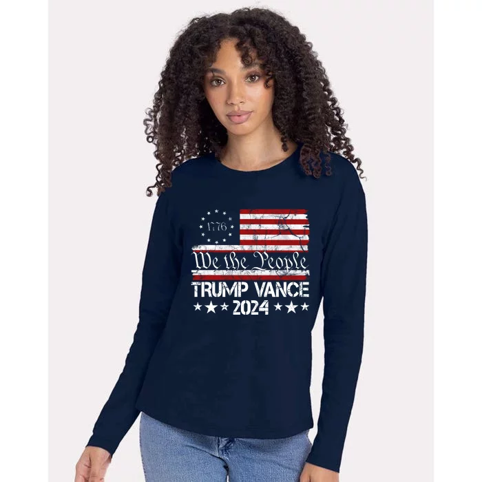 We The People Trump Vance 2024 Usa Vintage Flag Womens Cotton Relaxed Long Sleeve T-Shirt