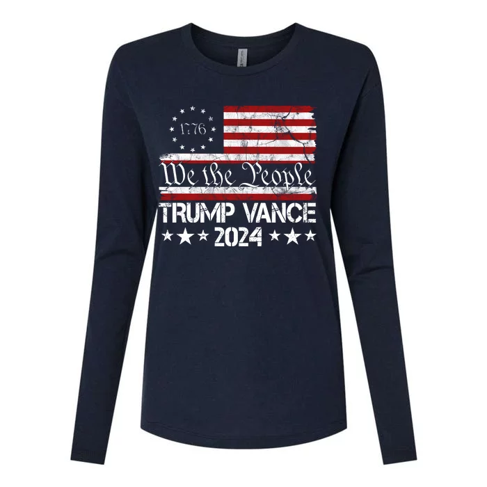 We The People Trump Vance 2024 Usa Vintage Flag Womens Cotton Relaxed Long Sleeve T-Shirt