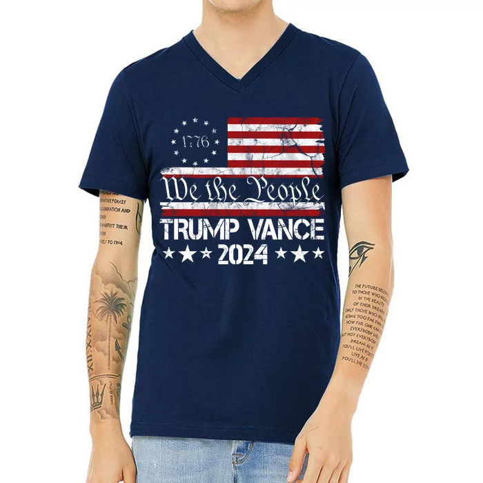 We The People Trump Vance 2024 Usa Vintage Flag V-Neck T-Shirt