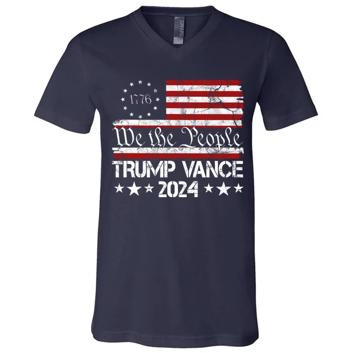 We The People Trump Vance 2024 Usa Vintage Flag V-Neck T-Shirt