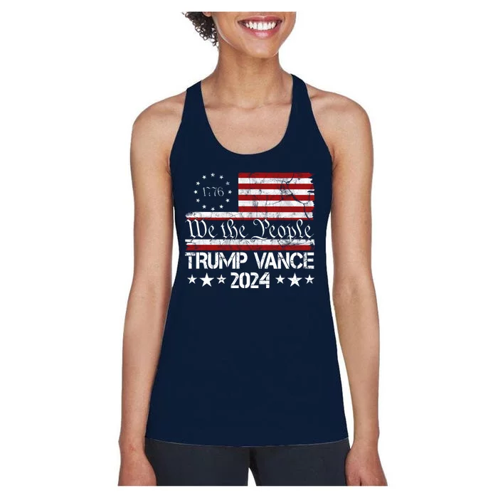 We The People Trump Vance 2024 Usa Vintage Flag Women's Racerback Tank