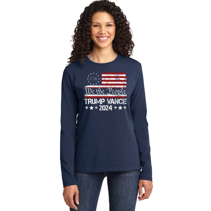 We The People Trump Vance 2024 Usa Vintage Flag Ladies Long Sleeve Shirt