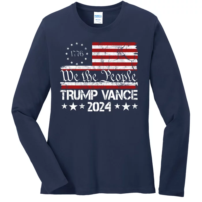 We The People Trump Vance 2024 Usa Vintage Flag Ladies Long Sleeve Shirt