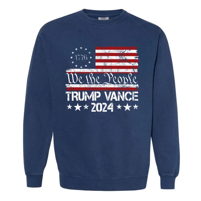 We The People Trump Vance 2024 Usa Vintage Flag Garment-Dyed Sweatshirt