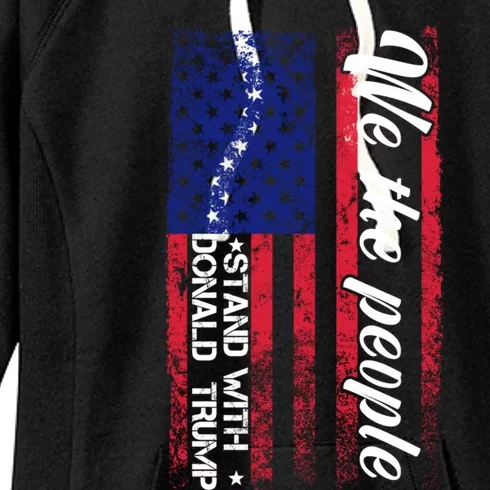 We The People Stand With Donald Trump 2024 Usa Flag Retro Gift Women's Fleece Hoodie