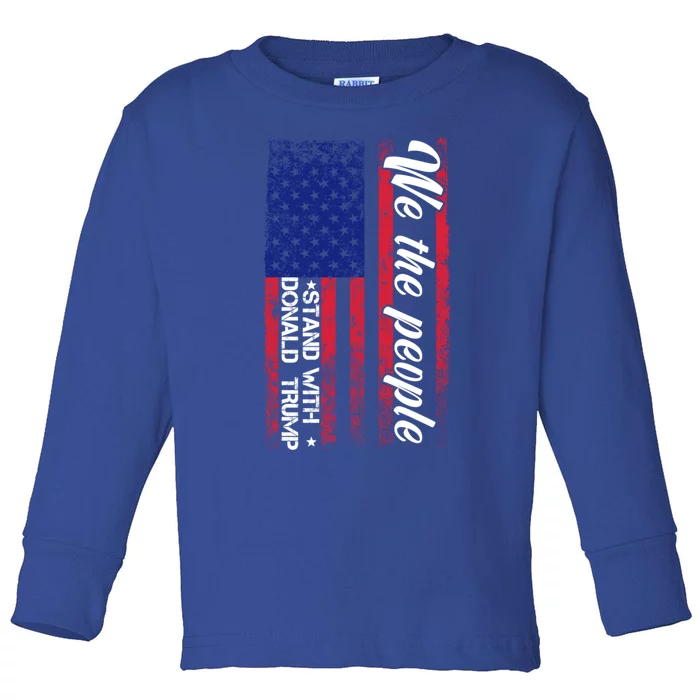 We The People Stand With Donald Trump 2024 Usa Flag Retro Gift Toddler Long Sleeve Shirt