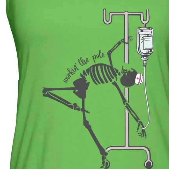 Working The Pole Funny Nurse Dancing Skeleton Halloween Cute Ladies Essential Flowy Tank