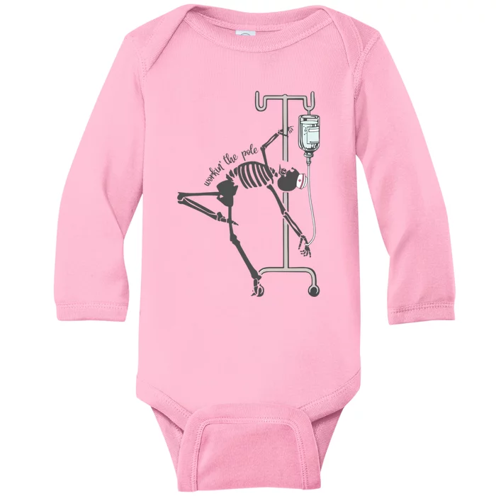 Working The Pole Funny Nurse Dancing Skeleton Halloween Cute Baby Long Sleeve Bodysuit