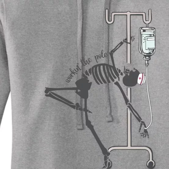 Working The Pole Funny Nurse Dancing Skeleton Halloween Cute Women's Pullover Hoodie