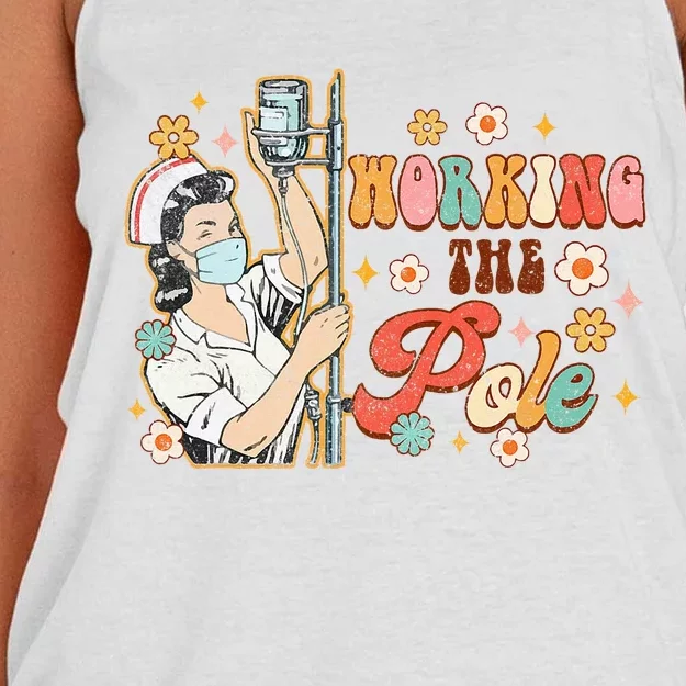 Working The Pole Icu Nurse Emergency Nursing Women's Knotted Racerback Tank