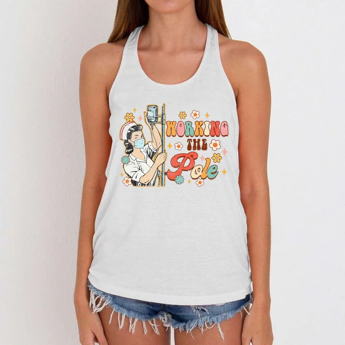 Working The Pole Icu Nurse Emergency Nursing Women's Knotted Racerback Tank