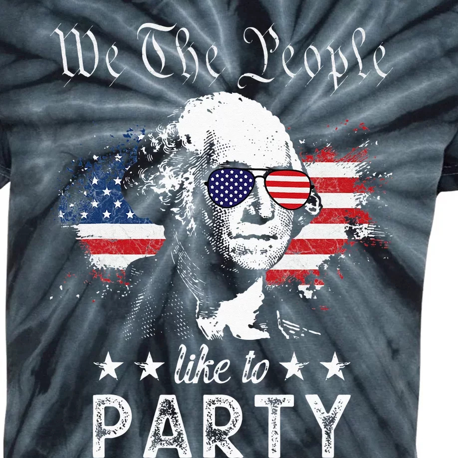 We The People Like To Party George Washington 4th Of July Kids Tie-Dye T-Shirt