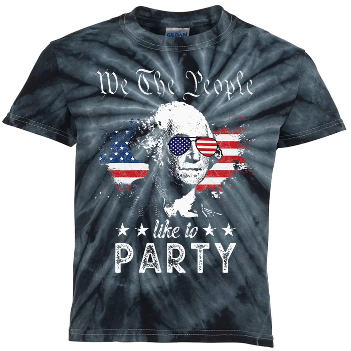 We The People Like To Party George Washington 4th Of July Kids Tie-Dye T-Shirt