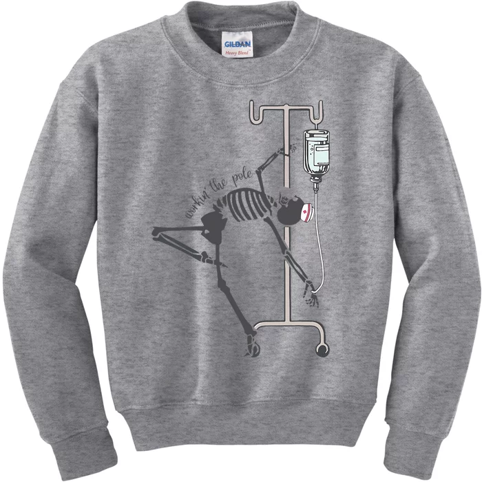 Working The Pole Funny Nurse Dancing Skeleton Kids Sweatshirt