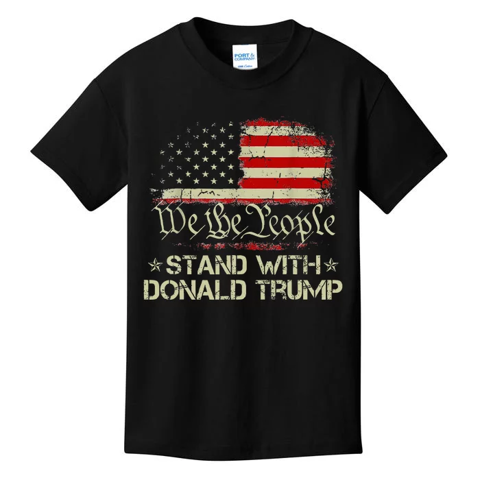 We The People Stand With Donald Trump 2024 American Flag Kids T-Shirt