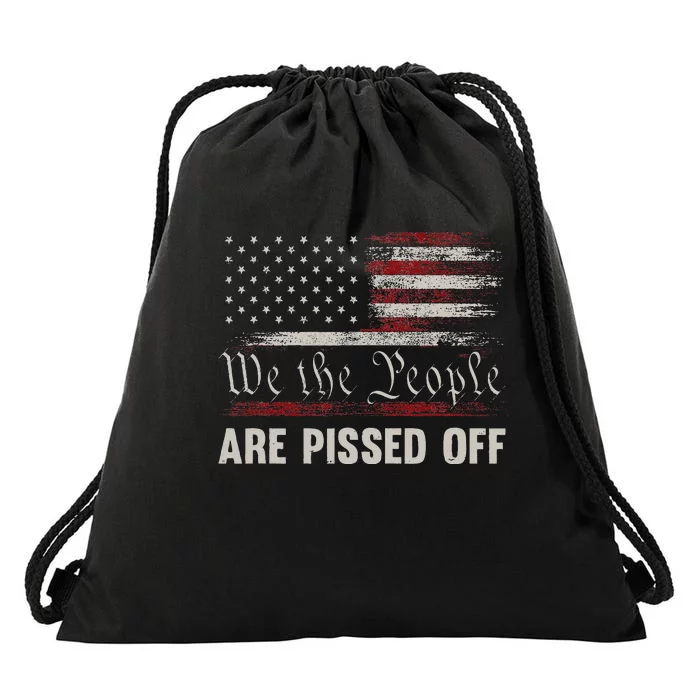 We the People Are Pissed Off Vintage US America Flag FRONT Drawstring Bag