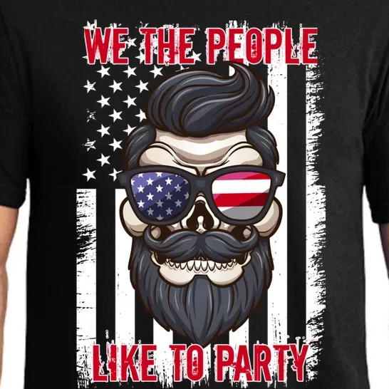 We The People Like To Party 4th Of July American Beard Skull Gift Pajama Set