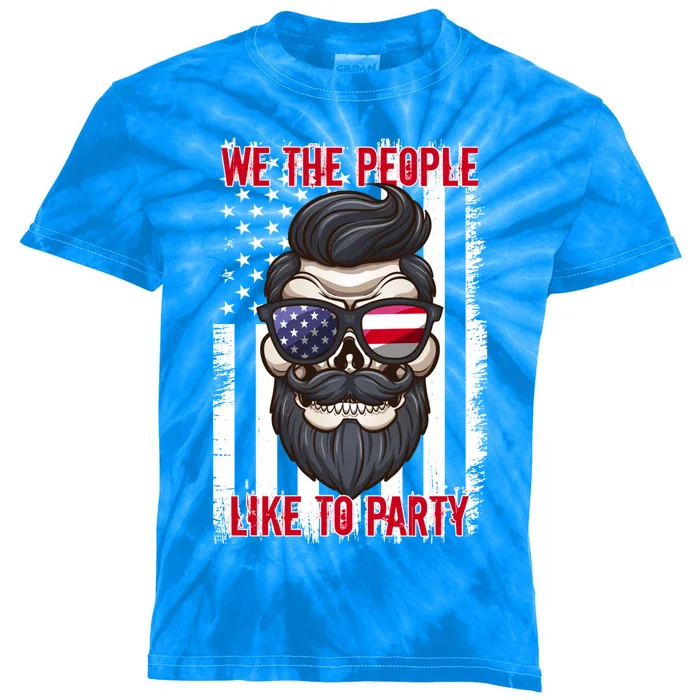 We The People Like To Party 4th Of July American Beard Skull Gift Kids Tie-Dye T-Shirt