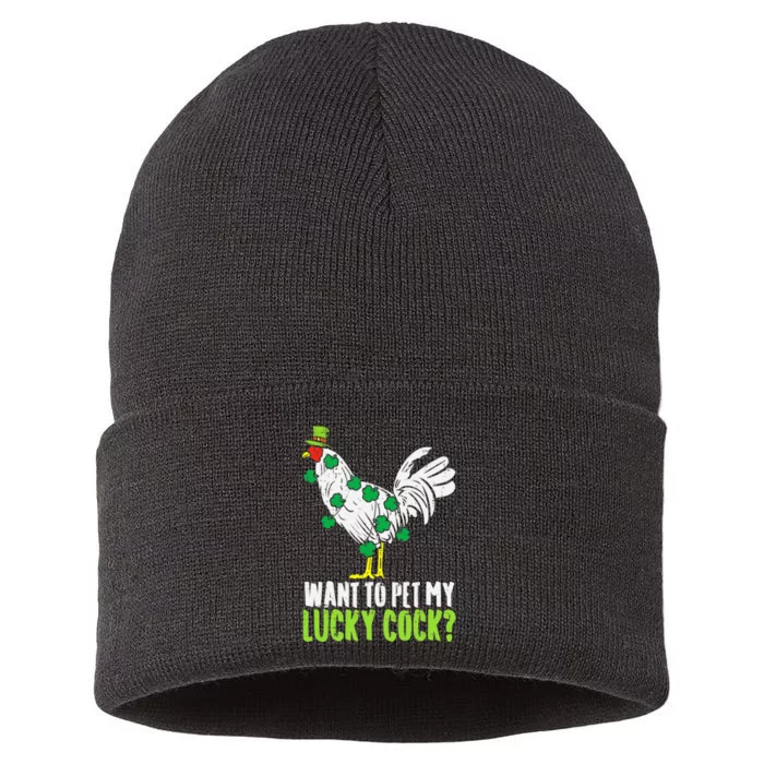 Want To Pet My Lucky Cock Funny St Patrick Day Gifts Sustainable Knit Beanie