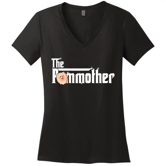 Wo The Pommother! Pom Dog Mom Fun Cute Pomeranian Mother Dog Women's V-Neck T-Shirt