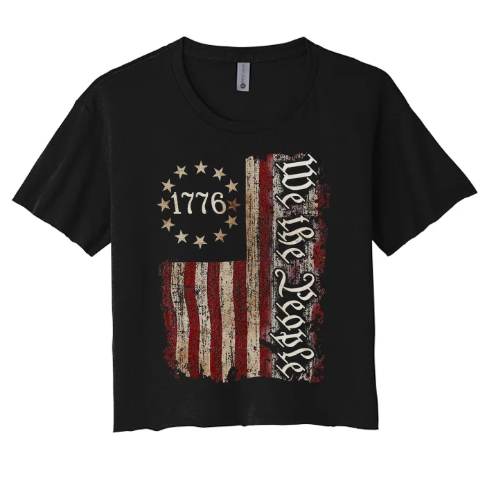 We The People American History 1776 Independence Day Vintage Women's Crop Top Tee