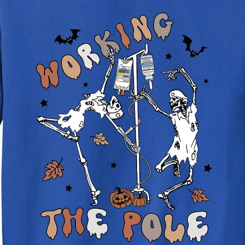 Working The Pole Funny Skeleton Dance Halloween Icu Er Nurse Gift Tall Sweatshirt