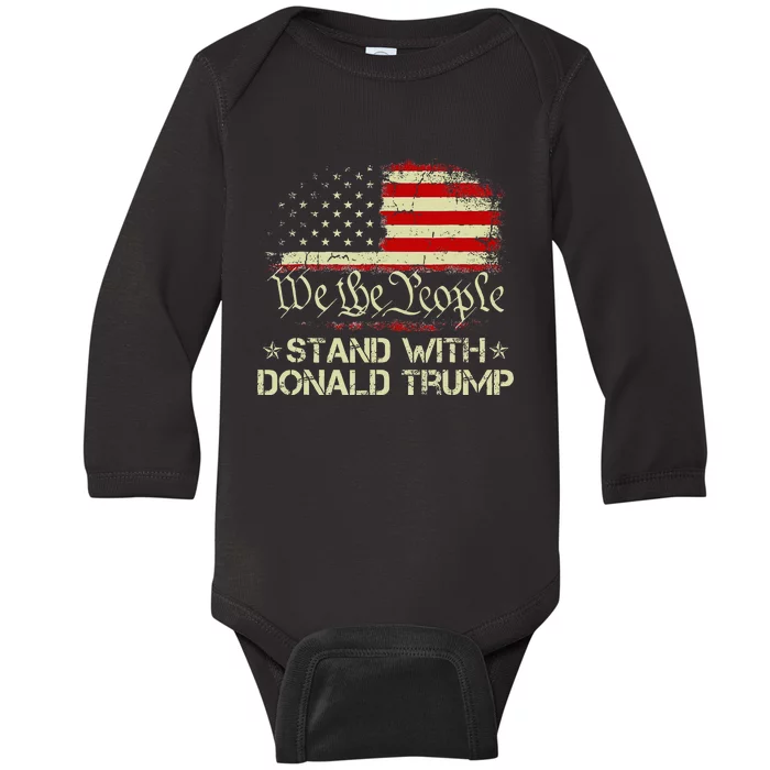 We The People 2024 Stand With American Flag Baby Long Sleeve Bodysuit