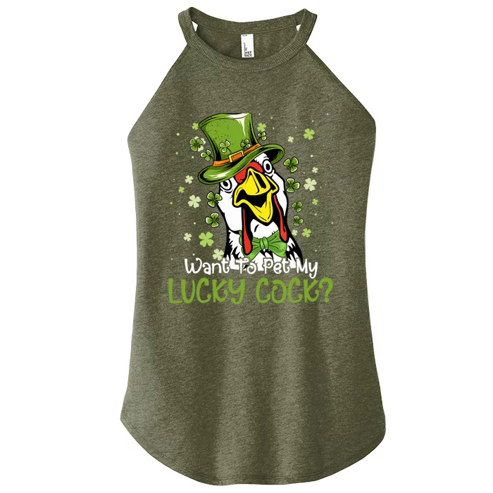 Want To Pet My Lucky Cock Funny St Patrick Day Women’s Perfect Tri Rocker Tank